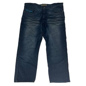 Jinzu Jeans Mens 42x32 Blue Baggy Skater Embroidered Y2K Goth Hip‎ Hop Wide Leg